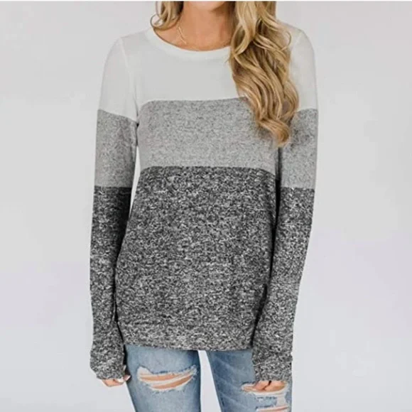 Colorblock black and white heathered crew neck lightweight sweatshirt - Picture 1 of 6
